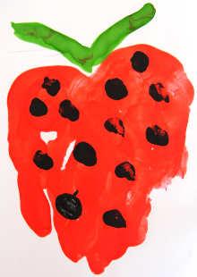 Strawberry Handprint Materials: Red, green and black paint Paper Paper plates Teacher prep: Pour red and green paint onto separate paper plates Child s Process: Dip your hand into the red paint Print