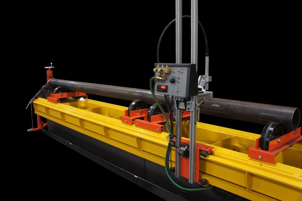You can use plasma or an oxy-fuel torch for the fastest speed and smoothest cut. The carriage is manually located to the proper position along the pipe length.