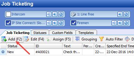 Job Ticketing 6 Job Ticketing This section contains step-by-step instructions on creating Job Tickets (with Deadlines) and assigning them to radios. 6.1 Adding a Job Ticket In the Modules tab pane, select the Job Ticketing tab.