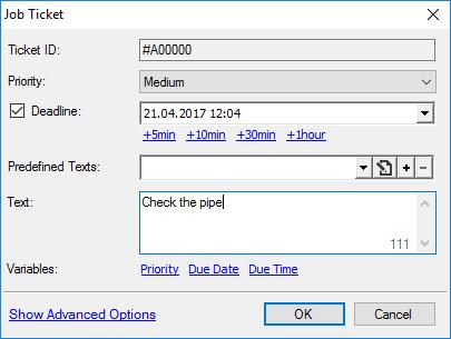In the Job Ticket dialog box that appears: Select the Deadline checkbox, then in the box to the right enter a due date and time.