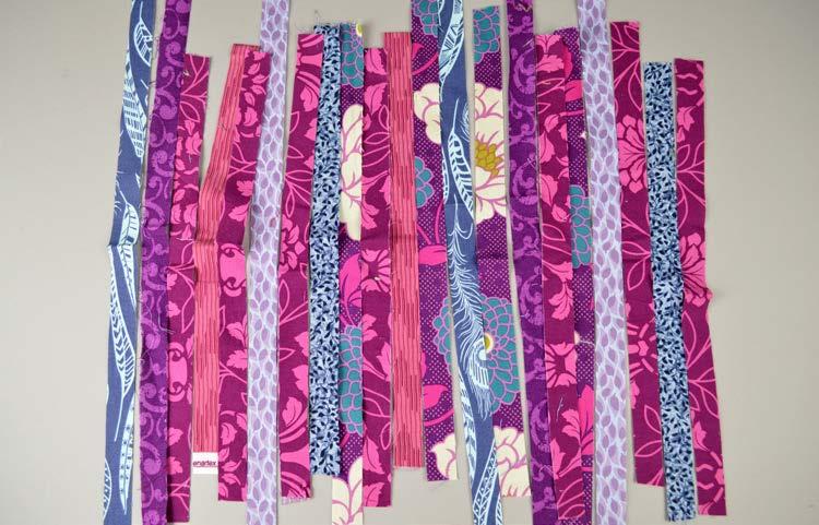 Now it s time to gather up your patchwork strips! The paper pattern says your strips should be 3/4 wide and 14 long, but that s just a best case scenario.