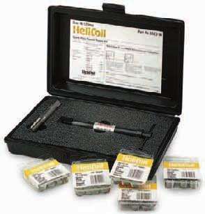 Each kit contains a piloted tap (no drilling necessary), an installation tool, and a quantity of inserts. The M12 and M14 kits contain several insert lengths to accommodate all spark plug reaches.