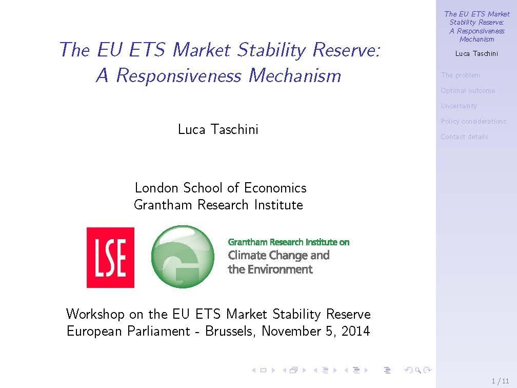 Workshop on ETS Market Stability Reserve Presentation by Luca