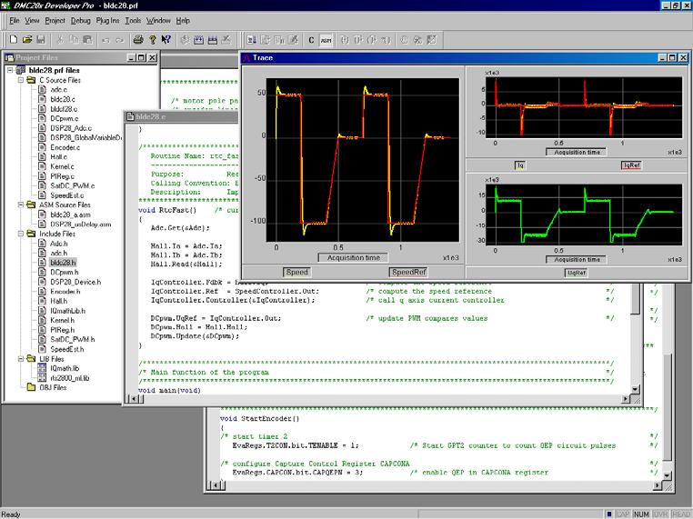 Brushless DC motion demo application Real time control method of driving the three-phase brushless motor The DMCode-MS(BL) library contains besides the MATLAB system model, complete TMS320F28335 or