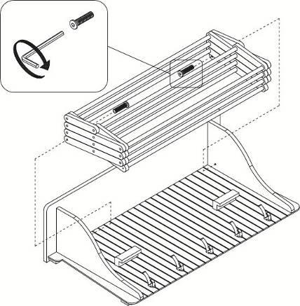 Step : Use two Bolts (3) to attach the Rack (D) to the Left and Right Sides. Tighten the Bolts with the Wrench (9).