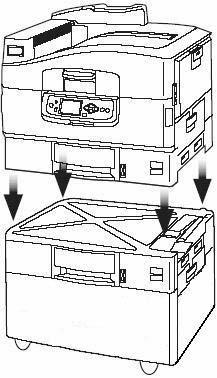 Configuration B: Cabinet/Second Tray 1. Unpack the printer cabinet and remove any packing materials. Note the location of the pins (1). 11a.jpg Caution Hurt Back Icon.jpg 6.