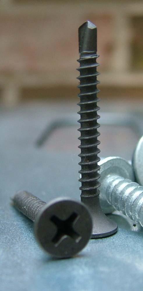 Bugle-head screws with a Phillips drive are the most common type for interior sheathing attachment. For interior non structural framing 33 mils thick and less, self-piercing screws are typically used.