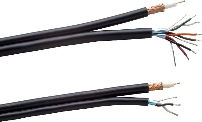 VIDEO CABLES 65 Composite A/V: Dual Zip RG59 Coax with Stranded Conductors Gas-injected Dielectric 22 Gage Audio Pairs Pairs are Individually Shielded Easy to Terminate Dual-zip Construction 100%