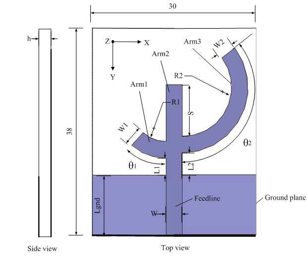 Progress In Electromagnetics Research Letters, Vol. 23, 2011 149 Figure 1. Configuration of the presented antenna (Unit: mm).