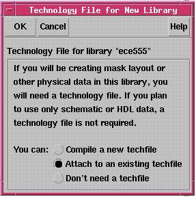 Fig. 4. Windw fr cnfiguring the technlgy file. A new windw pens t attach the library file.