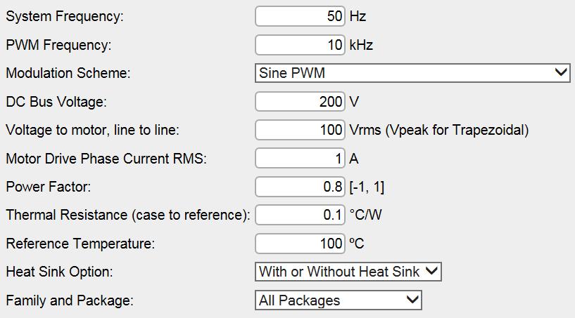 Inputs All input parameters must be filled out before parts are selected to simulate as the available parts