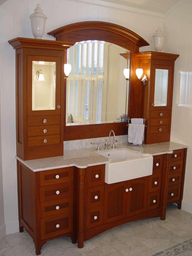 2. Bathroom vanity This elegant furniture-style bathroom vanity was fabricated in African mahogany.