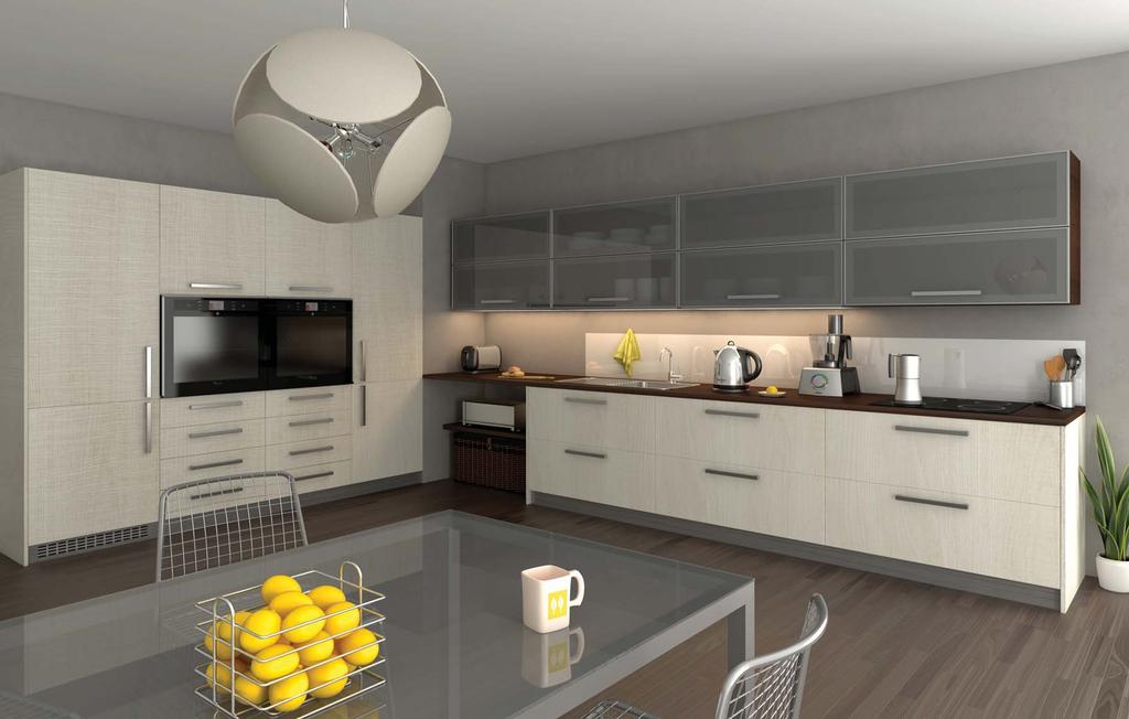 This kitchen which combines the color wenge with beige and stainless steel