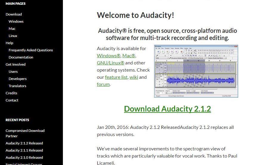 Section One: Install and Setup Audacity Install Audacity In your internet browser, go to: www.audacityteam.org Click Download Audacity 2.1.