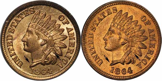 1864 Bronze No L 1864 Bronze With L During the changeover to the bronze cent, Longacre redesigned the obverse making it sharper.