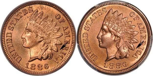 1886 Type 1 1886 Type 2 This was Charles Barber s redesign of the Indian Head cent. The Indian Head was made slightly narrower on the Type 2.
