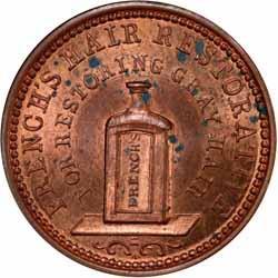 Rare merchant, a Raw AU Details retoned example of the equally rare -1b variety sold for $373.56 in our June 2005 sale. From the Dave Bowers collection. Reverse Die: 1047. Data: 48.5 grains, 19.1 mm.