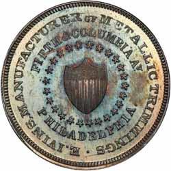 Civil War Store Cards 345 - OH557A-1i R8 NGC MS64 40% Bright with full Tin plating. John Frank One Half Pint Of Milk struck in Tin Plate.