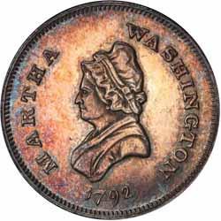 (200-300) 50-111/340 a R3 PCGS MS65 BN 10% Red with nice toning. 1863 George Washington with shield, flags and a Liberty cap. From the Dave Bowers collection. Data: 270, 45.3 grains, 18.7 mm.