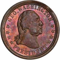 Civil War Patriotic Tokens 61-120/434 b R8 PCGS MS64 40% Bright. 1863 George Washington United States Copper struck in Brass.