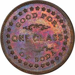 (500-750) 62-120/434 fo R9 PCGS MS63 Struck on 1841-O Seated Dime with much detail including date easily visible without magnification. 1863 George Washington United States Copper struck in Silver.