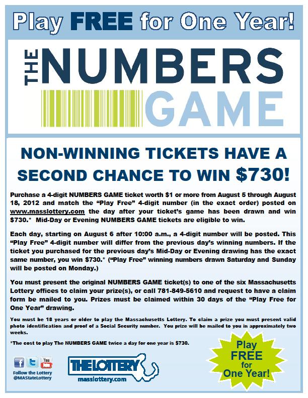 Numbers Game Second Chance Promotion To help boost Numbers Game sales, we will be holding a second chance promotion from