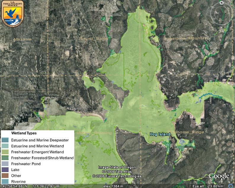 Figure 3: USFWS National Wetlands Inventory (2008) layer of the upper portion