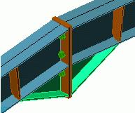 Exemplu: Crearea unei îmbinări coamă de acoperiş cu vută Zoom pe îmbinarea coamă de acoperiş printr-o fereastră definită prin două puncte. 1. În categoria Acasă, panoul Modelare extinsă, clic. 2.