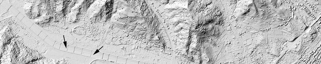 Figure 6. Shaded relief map of a costal area near Taormina. The small arrows point to engineering constructs which correspond to steps in the river bed approximately one meter high. 6. CONCLUSIONS We reported on the generation of high-resolution DEM (1 m) and orthoimages (25 cm/pixel) for a large project area by means of airborne stereophotogrammetric mapping.