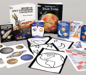 Space Exploration Fun Kit Over 50 stickers including shiny and glow-in-the-dark, 2 coloring