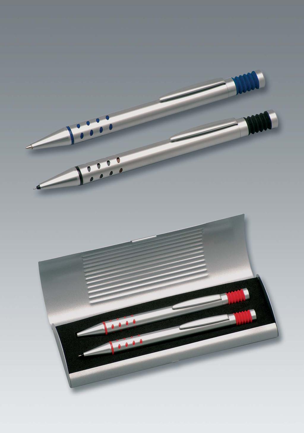 Metal pens Article 260/KS: metal ball pen, chromed barrel Applications and pusher in black, red and blue Int.