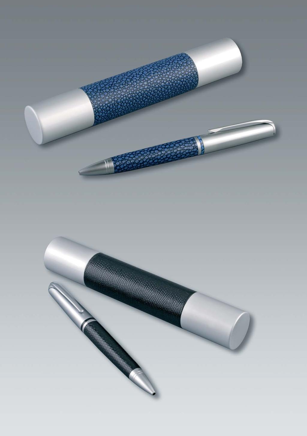 Article 130G12: metal set with twist ball pen article 130, with leather optic, blue ink., incl.