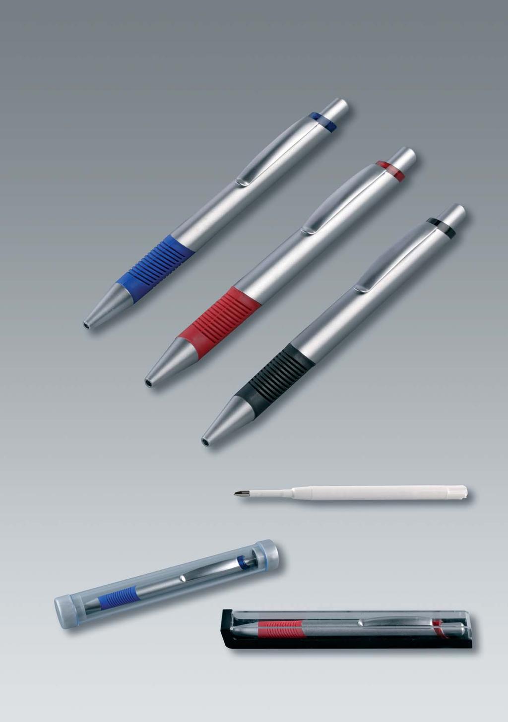 Article 400/KS: aluminium ball pen with plastic parkertype refill, blue ink.