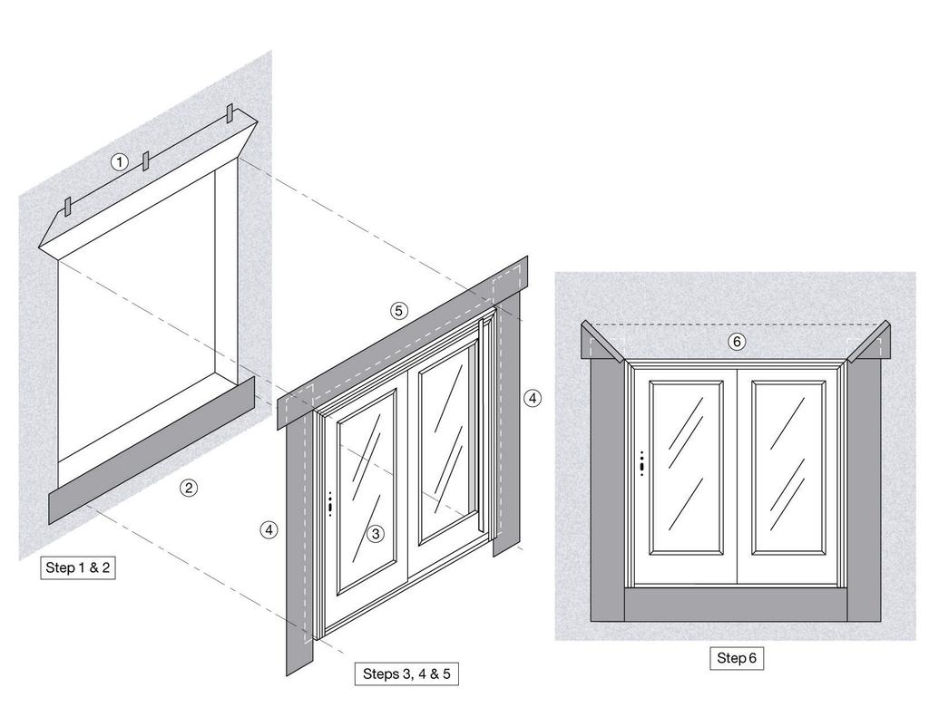 DOOR FLASHING APPLICATION (continued) METHOD A1: APPLIED AFTER WATER RESISTIVE BARRIER (WRB) (Self-Adhesive Flashing for doors with integral flanges; flashing applied after Water Resistive Barrier)