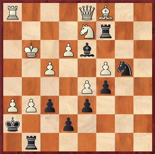 Bxb5 Ne4 10.Nxe4 Qa5+ 11.Nc3 Bxc3+ 12.bxc3 Qxb5 13.Nd2 Qd3 14.c4 d6 15.Rb1 Bf5!? [See diagram left] The start of a crazy game. 16.g4 Na6?
