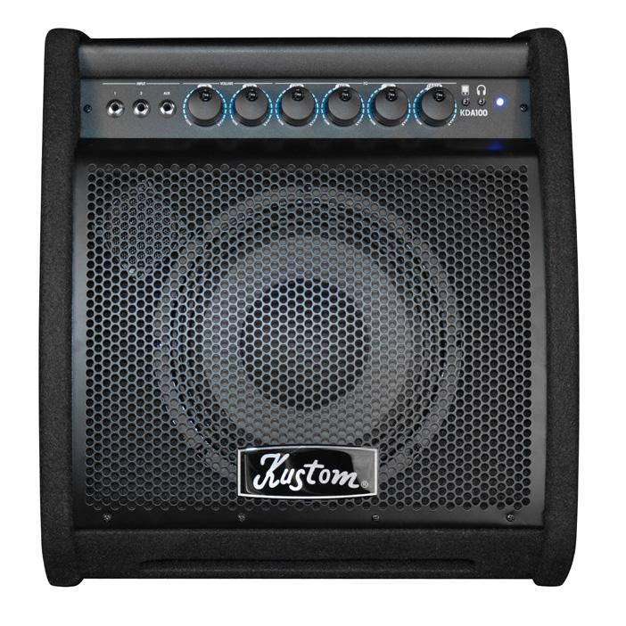 KDA 100 The Kustom KDA100 is a 100-watt drum amplifier with a crystal clear Kustom 10-inch speaker that can handle all your electronic drum gigging needs.