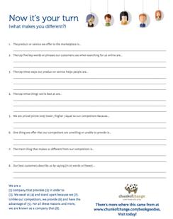 So, What Makes YOU Different? 19 To help you tackle this beast, I ve created this handy-dandy worksheet so that you can take action TODAY.