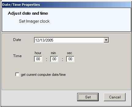 InsideIR Users Manual Setting the Imager Clock It is very important to set the Imager clock in your Imager because it records a time / date stamp with each stored image.