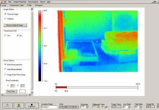 InsideIR Users Manual Figure 3-1. Image Analysis Screen dag314s.bmp Image Options Use the radio buttons to view the image as either a Thermal or Isothermal image.