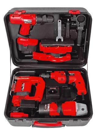 110 EAN-Code: 5-piece machine set in a case Cosisting of: Drill 500 W 120.100.050 Jigsaw 350 W 130.100.040 Cordless screwdriver 14.