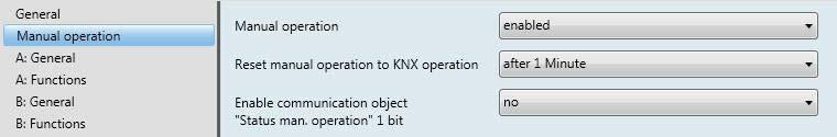 ABB i-bus KNX Commissioning 3.2.2 Parameter window Manual operation In this parameter window all the settings for manual operation can be made.