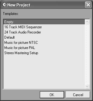 Continued from front Cubase LE Installation Connections and Preparations Recording with Cubase LE Windows XP MacOS X Access the "File" menu and select "New Project". The new project window appears.