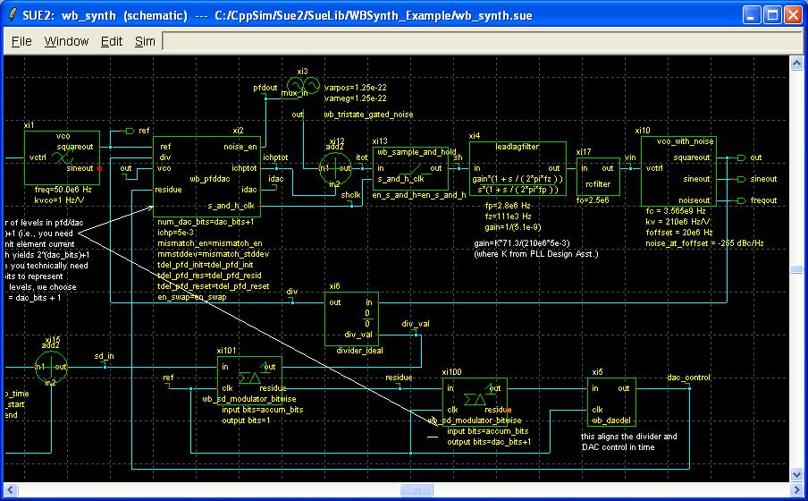 Simulation of PFD/DAC Synthesizer using CppSim