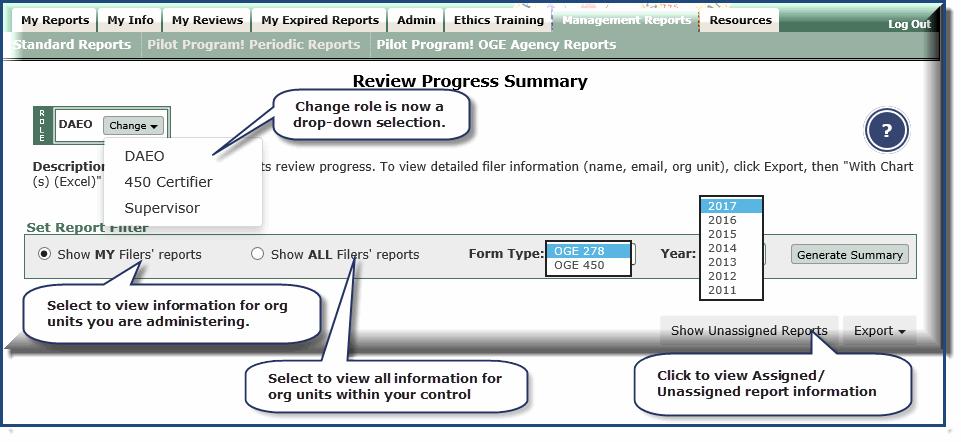 Management Report Filters The following report filters are available: Ability to change FDM role and re-generate report Scope allows you to include or exclude specific information from your