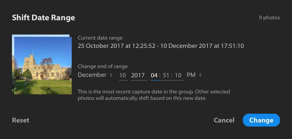 This is useful for those times where the capture time settings are wrong, such as when you need to compensate for a time zone shift. Start by making a selection of the photos that you wish to edit.