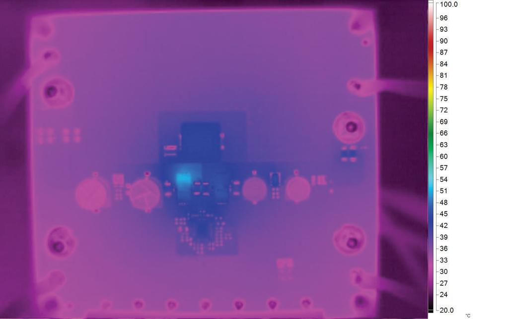THERMAL IMAGE An example thermal image shows the temperature distribution on the DC2457A. The test is done in still air at room temperature (25 C).