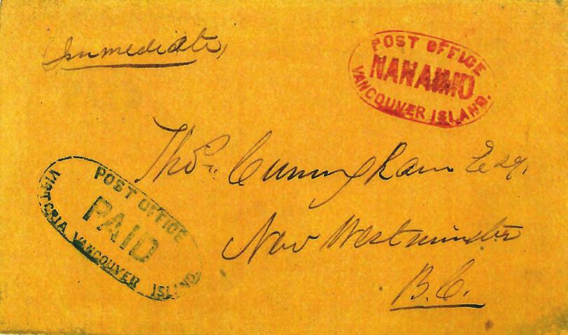 value by the tearing off of the U.S. embossed postage and probably additional adhesive stamps. Since U.S. transcontinental postage was 10 at this period, the envelope probably originally bore 3 embossed postage plus an additional 7 in adhesive stamps.
