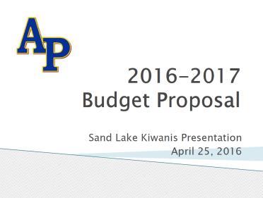 PROGRAM Averill Park School District Superintendent and Kiwanian Jim Hoffman presented his annual proposed budget for 2016-2017, illustrated with slides.