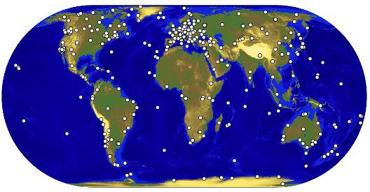 It has 12 stations all over the world as shown in Figure 4, fewer than those of the IGS network.