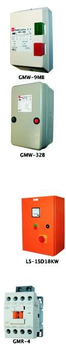 Contactors & Relays Enclosed Motor Starters (380V) Code Model Thermal AC3 Rating Overload 380-440V relay E00274 No push button GMW-12M GTH-22 5.5kW 12A E00281 < Plastic enclosure GMW-M 7.